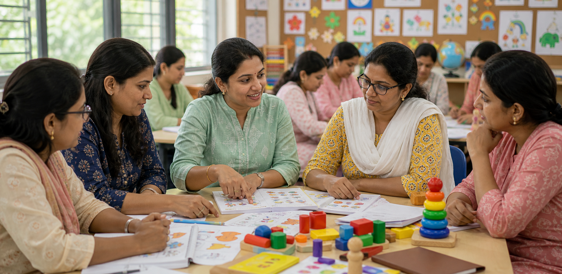 Early childhood educator guiding activity-based learning